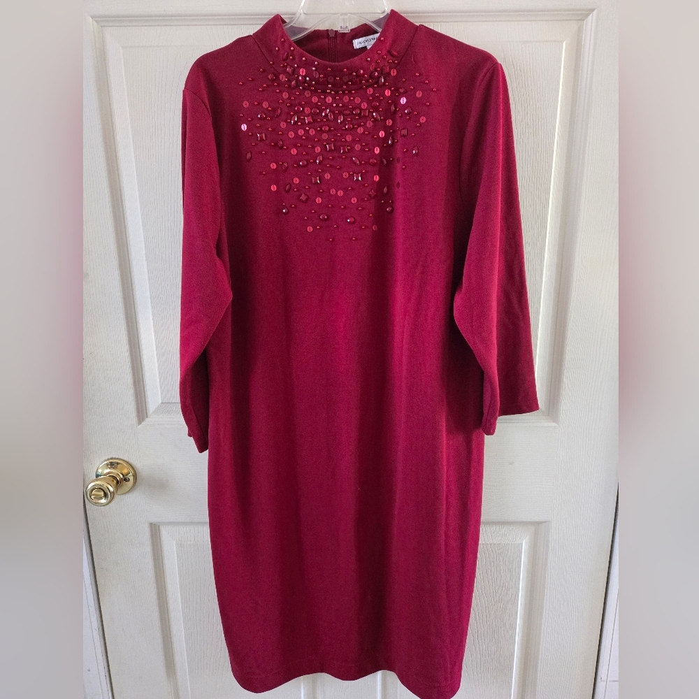 Isaac Mizrahi Red Midi Dress with Embellishments
